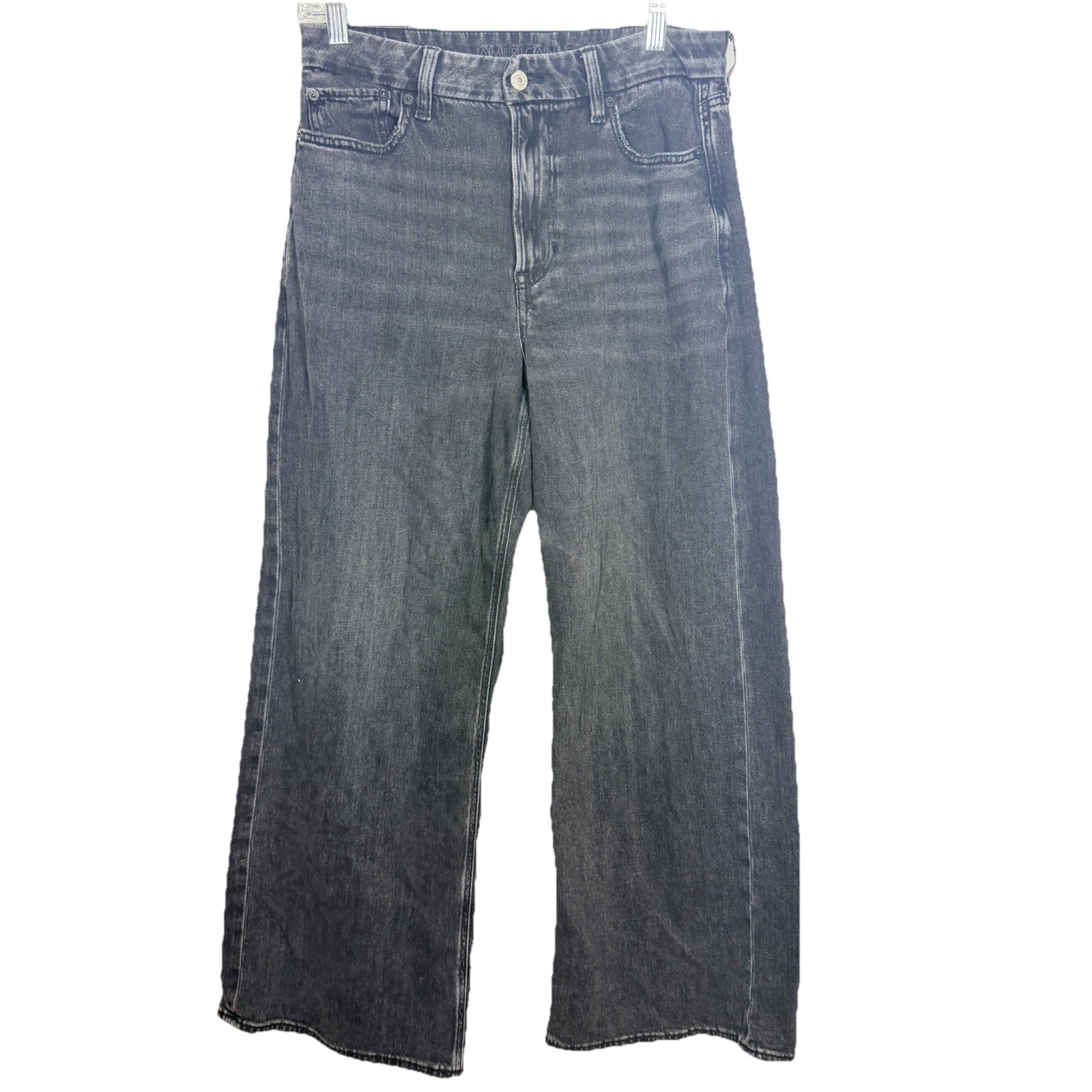 American Eagle Curvy Super High Rise Baggy Wide Leg Black Wash Jeans Size 8